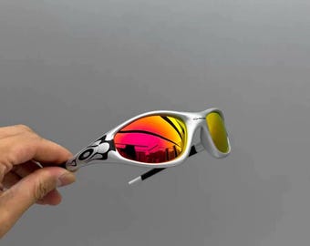 Vintage Oakley Straight Jacket 99 Muzm 9505 Srebrne oprawki/Czerwone soczewki