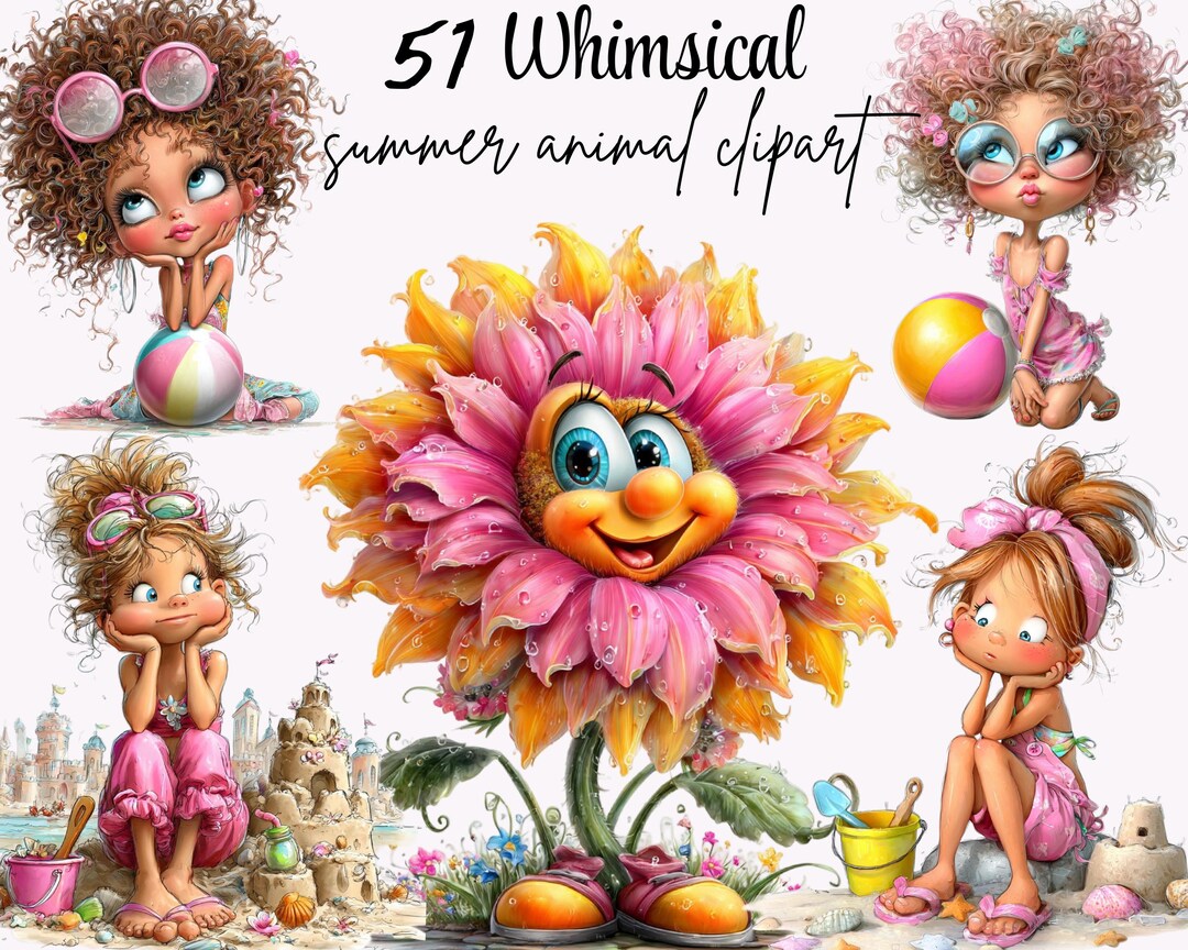 51 Png Whimsical Summer Animal Clipart Bundle: Animals, Beach Girl ...