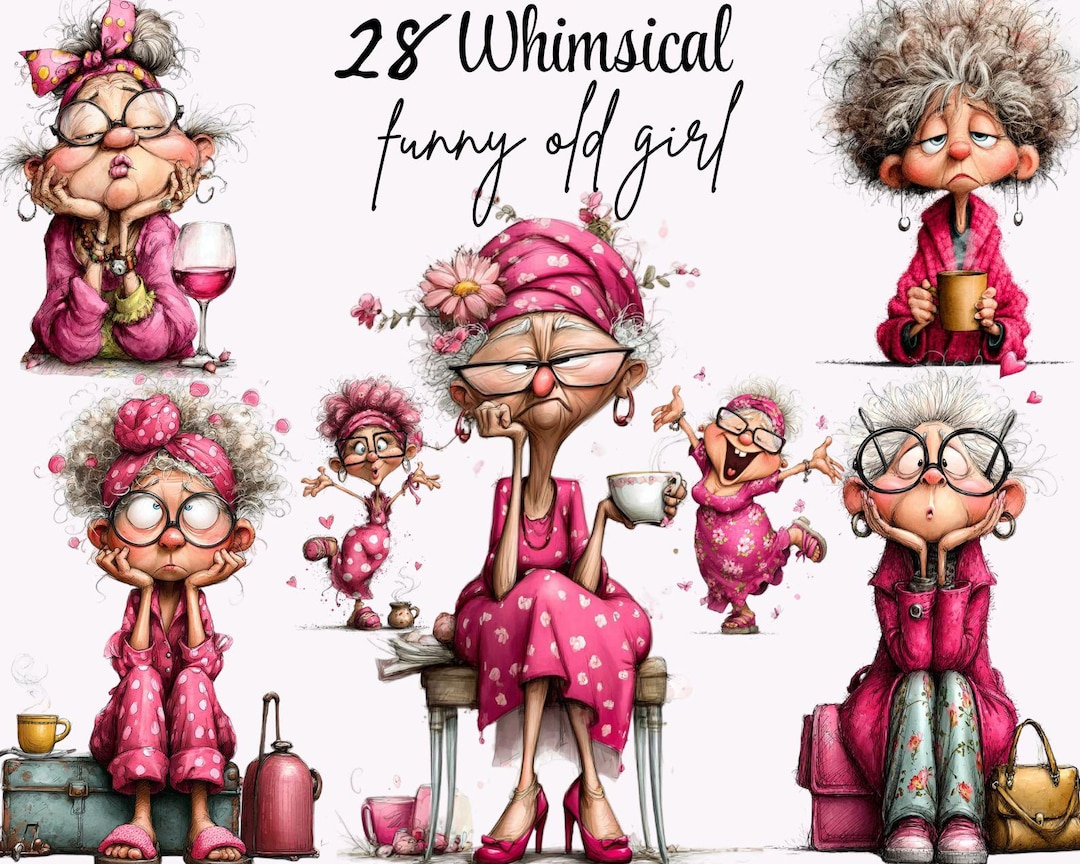 Funny Old Lady Clip Art Bundle - Grandma Cherries and Wine Digital 28 ...