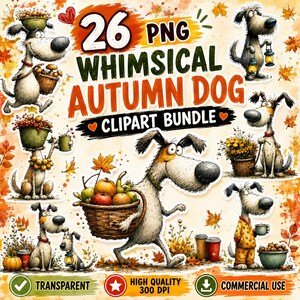 46 Fantastycznych jesiennych psów w formacie PNG, uroczy jesienny pies w formacie PNG, akwarelowy pies w formacie PNG, leśne zwierzęta w formacie PNG, do użytku komercyjnego