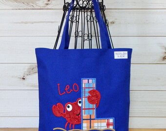 Personalized Crab Letter Applique Tote Bag – Kids Beach Library School Bag