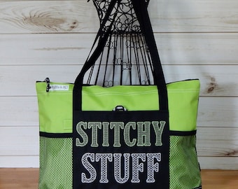LIME GREEN Cross Stitchers Bag-Large Cross Stitch Zippered Bag-Cross Stitchers Retreat Bag-Cross Stitchers Travel Bag-Stitchers Travel Bag