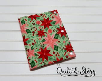 Cross Stitchers Project/Notions Folder-Cross Stitcher Organizers-Green Poinsettia Floral Cross Stitch Folder