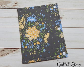 Cross Stitchers Project/Notions Folder-Gray/Yellow Floral Themed-Floss Organizer-Pocket Folder-Needlework Case-Needlework Project Folder