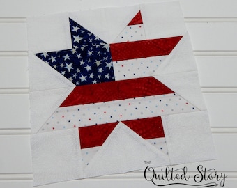 LARGE Sizes American Star Quilting Pattern-PDF Foundation Paper Piecing Quilt Block Pattern Download-Multiple Sizes Included