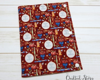 RED Teresa Kogut's Stitchy Birds Fabric Themed Cross Stitchers Project Folder-Floss Organizer-Pocket Folder-Needlework Case-Project Keeper