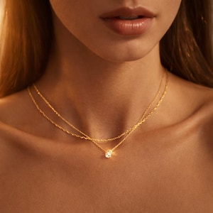 Minimalist Gold Layered Necklace, 14K Gold Plated Sterling Silver Choker