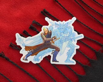 Vergil, Devil May Cry vinyl sticker, holographic laptop decal, weatherproof shiny decal