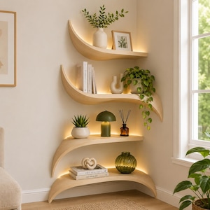 Modern Floating Corner Shelf with LED Lights