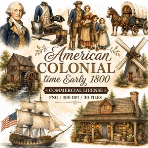 American Colonial Time Early 1800 Clipart Bundle- Colonial History  PNG,  (Digital Download)