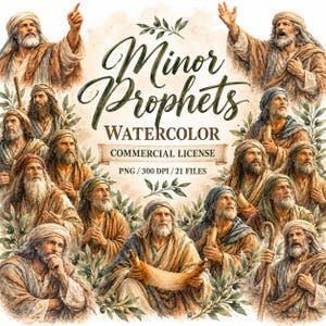 Akvarell clipart-paket med mindre profeter | 21 Gamla testamentets bibel PNG