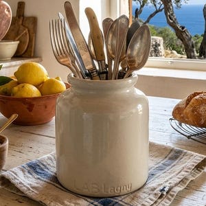 French Stoneware Mustard Crock Jar | Vintage LAB Lagny Pottery | French Country Kitchen Decor