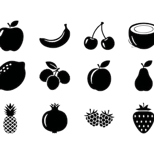 Fruit Silhouette Bundle SVG PNG | 12 Fruit Cliparts | Cricut Cut Files | Scrapbooking | Commercial Use | Minimalist Fruit Graphics