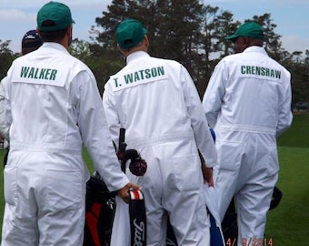 Mono de caddie de golf personalizado con placa de identificación personalizada, mono blanco, disfraz de golf, babero de caddie, atuendo de Halloween, equipo de torneo, mono de caddie.