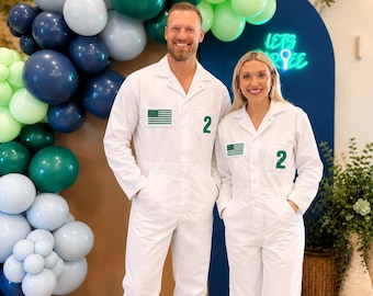 Custom Golf Caddie Coveralls, Personalized White Cotton Jumpsuit, Masters Party Outfit