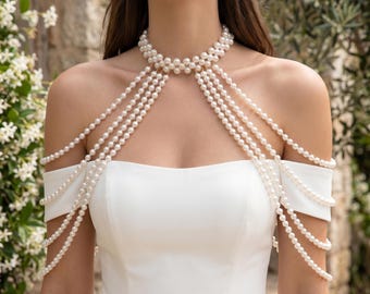 Cadena de perlas para el hombro y el cuerpo estilo bohemio para novias, collar de perlas para bodas, gargantilla de perlas para mujer, accesorios llamativos.