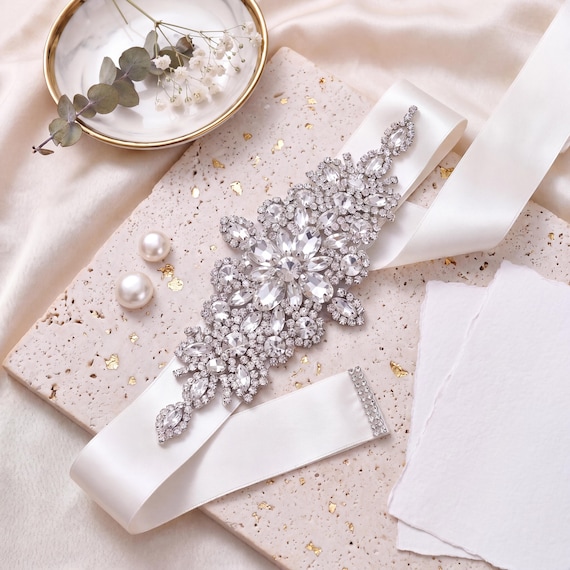 bling belts for bridesmaid dresses Silver Bridal Rhinestone Sash Belt Wedding Dress, Crystal Applique Wedding Belt with Ribbon Prom Waist Sash for Wedding Gown Ladies Fancy Beach Wear alternative_colour: teal product: flower-girls-occasion-dress-in-teal-with-ivory-sash Size:US 14 / UK 18 2024 B0DK6X6J4G Material