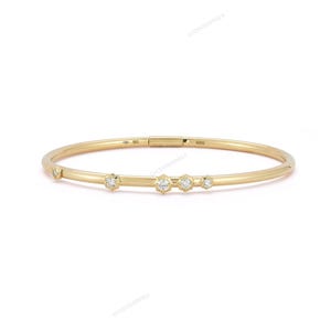 14k Echt Massief Gouden Armband 10k 18k Laboratorium Gekweekte Ronde Diamant Verfijnde Minimalistische Moderne Luxe Stapelbare Manchetarmband voor Dagelijks Gebruik