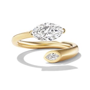 Diamond Wrapped Bypass Pinky Ring Snack Toi Et Moi Marquise Cut Lab Diamond Organic Fluid Structural Band Real Gold Statement Fine Jewelry