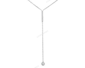 Lab Grown Diamond Lariat Necklace 18K White Gold Drop Y Necklace Adjustable Diamond Dainty Chain Minimalist Delicate Layering Chain Necklace