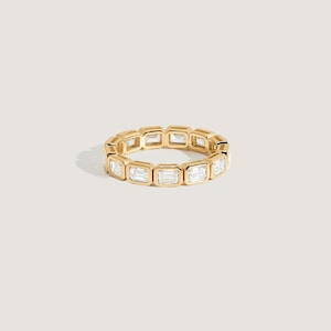 Emerald Cut Diamond Eternity Ring 14K Gold East West Bezel Set Diamond Modern Wedding Band Sparkly Lab Created Diamond Unique Bridal Jewelry