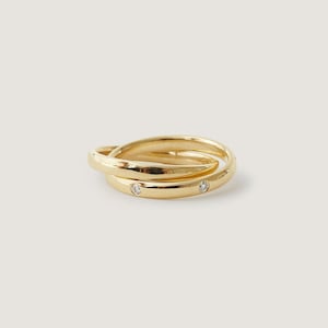 Anello intrecciato in oro 14 carati, doppia fascia, anello impilabile moderno, diamante rotondo creato in laboratorio con incastonatura a filo, anello a rullo, vestibilità comoda, anello eternity