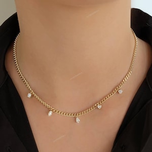 Diamant kubanische Kette Halskette Multi Form Diamant Station Halskette Lab erstellt Diamant Moderne Zarte Luxus Layering Statement Halskette