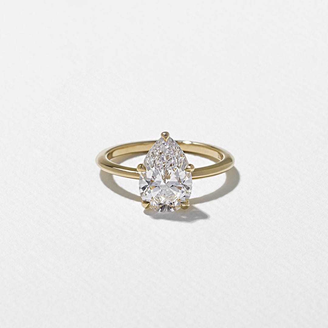 14k Solid Gold Lab Grown Diamond Ring Pear Cut Sparkly Diamond ...