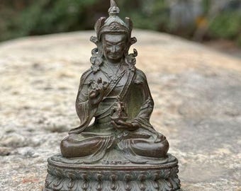 Tibetan Buddhism The Lotus-born  buddha Statue - Small copper Bodhisattva Statue Brass Meditation Figure Lotus Seat Spiritual Altar Decor