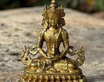 Copper White Tara Statue - Small Tibetan Bodhisattva Statue Brass Meditation Figure Lotus Seat Spiritual Altar Decor zen