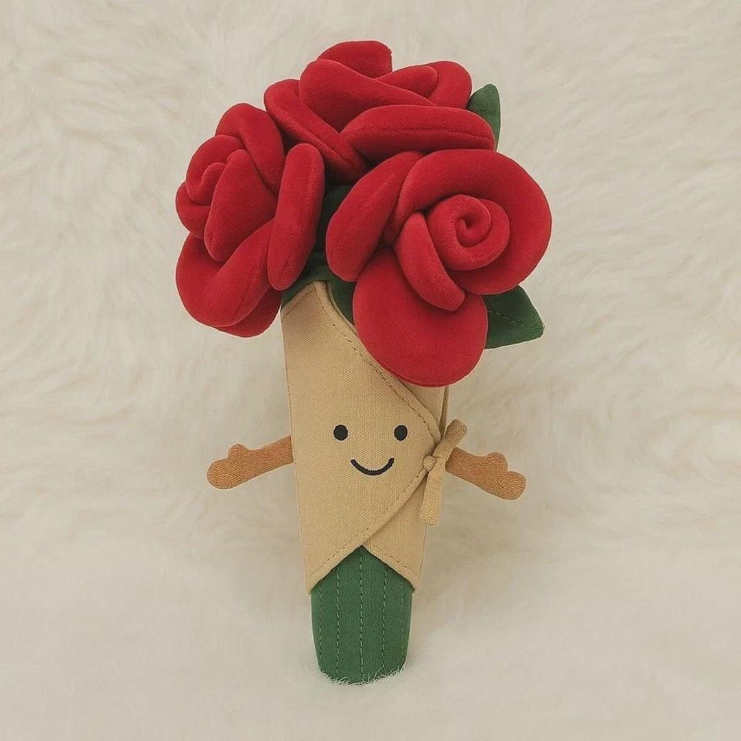 Red Roses Plush Amuseables Rose Bouquet Plush Toy – Smiling Red Flower Gift for Kids ...