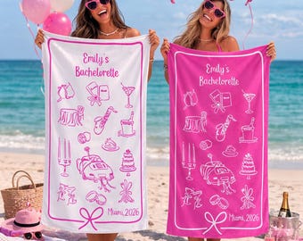 Personalized Bachelorette Beach Towel, Custom Name Pool Party Gift, Bach Club