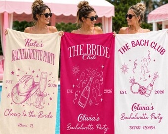 Personalized Bachelorette Party Beach Towel, Custom Name Pool Gift, Bach Club