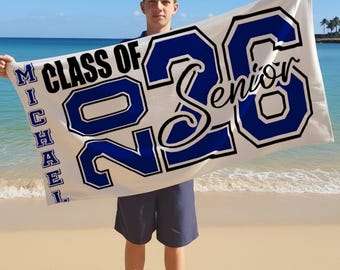 Personalized Senior '26 Beach Towel, Graduation Gift, Pool Towel