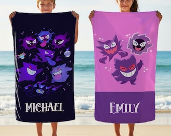 Toalla de playa personalizada de Gengar Anime, regalo con nombre personalizado