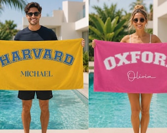 Personalized Custom College Beach Towel, Graduation Gift, Pool Towel
