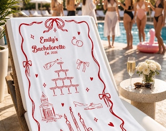 Personalized Bachelorette Beach Towel, Custom Name Pool Party Gift, Bach Club