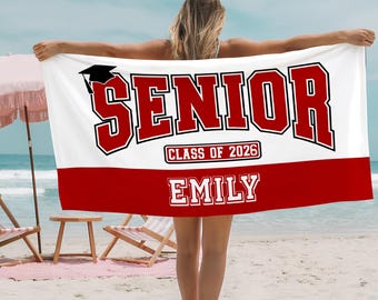 Personalized Senior '26 Beach Towel, Graduation Gift, Pool Towel