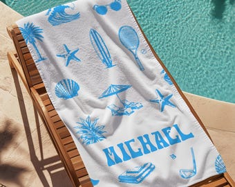 Personalized Starfish Beach Towel, Custom Name Pool Party Gift