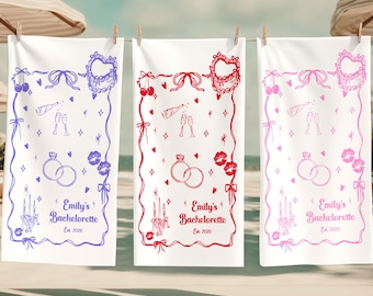 Personalized Bachelorette Beach Towel, Custom Name Pool Party Gift, Bach Club