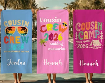 Personalized Cousin Crew 2026 Beach Towel, Summer Vacation, Cousin Trip Gift, Kids Pool Birthday Party