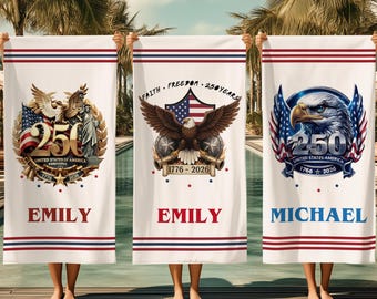 Personalized United States 250th Anniversary Patriotic Eagle Flag Towel 1776-2026, Independence Day USA Gift
