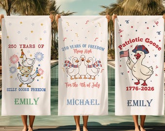 Personalized 4 th of July Goose Beach Towel, Summer Gift Towel