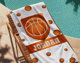 Personalized Sport Beach Towel, Custom Name Baseball, Basketball, Football & Soccer Designs