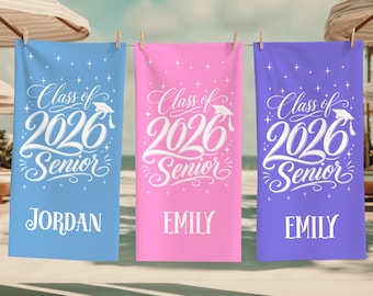 Personalized Senior '26 Beach Towel, Graduation Gift, Pool Towel