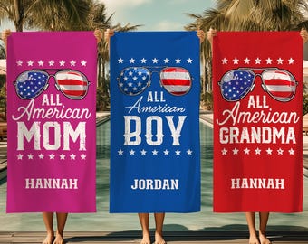 Personalized  4th of July Beach Towel, American Freedom gift