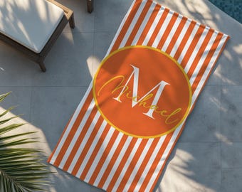 Personalized Striped Beach Towel, Custom Name Pool Party Gift, Bach Club