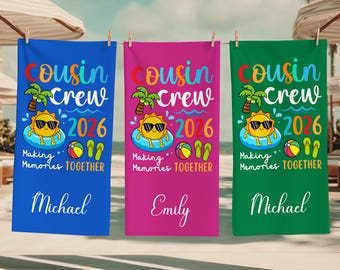 Personalized Cousin Crew 2026 Beach Towel, Summer Vacation, Cousin Trip Gift, Kids Pool Birthday Party