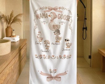 Personalized Mama Goose Beach Towel, Mom Gift