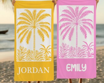 Personalized Palm Tree Beach Towels, Custom Summer Vacation Gift